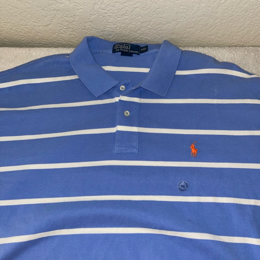 Ralph Lauren Blue and White Striped Polo Shirt